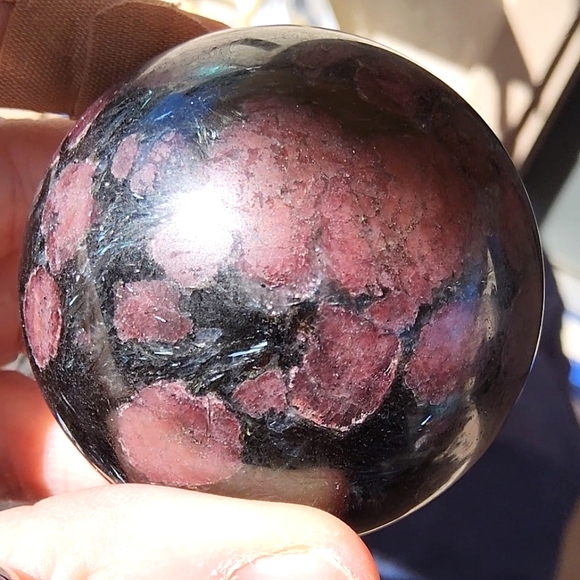 Vibrant Garnet & Astrophyllite Sphere - Picture 10 of 16